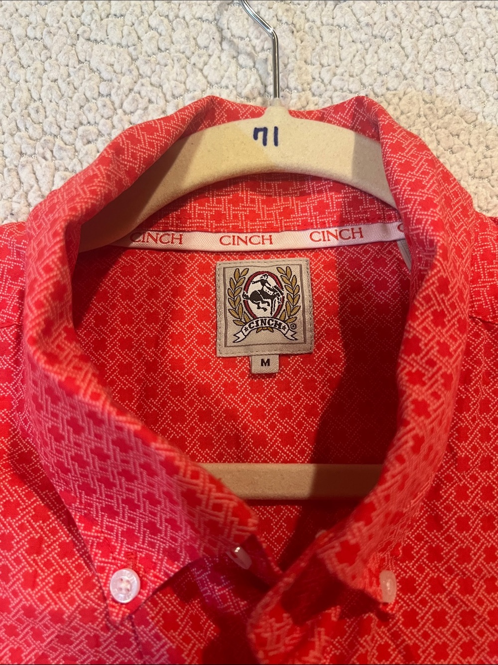 Cinch Red Patterned Button-Down Shirt - Picture 7 of 10